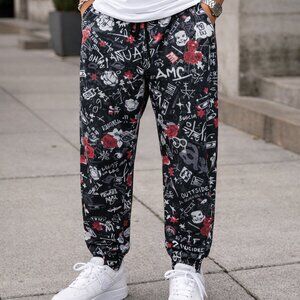 Fresh Prints of Bel‑Air Graffiti Jogger Pants – Black / Red Roses Size Small & M